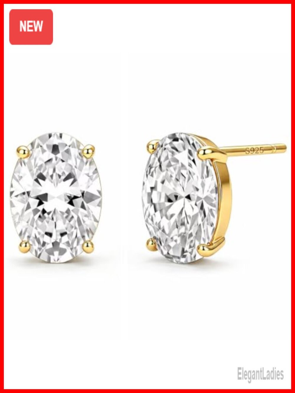 925 Sterling Silver Stud Earrings 2CT Oval Cubic Zirconia Solitaire Set